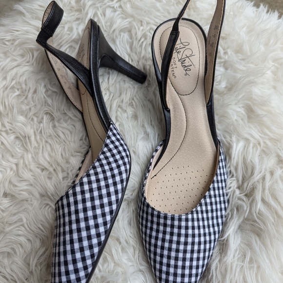 NWOT Women's Life Stride Gingham Black & White Slingbacks Size 9 - Picture 5 of 5